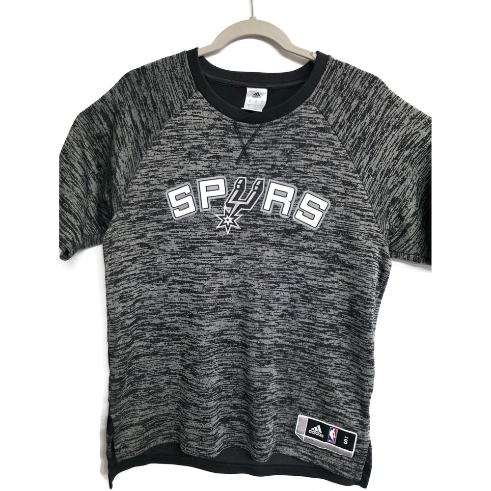 Adidas NBA San Antonio Spurs Space Dye Short Sleeve Sweatshirt Mens S Black Grey